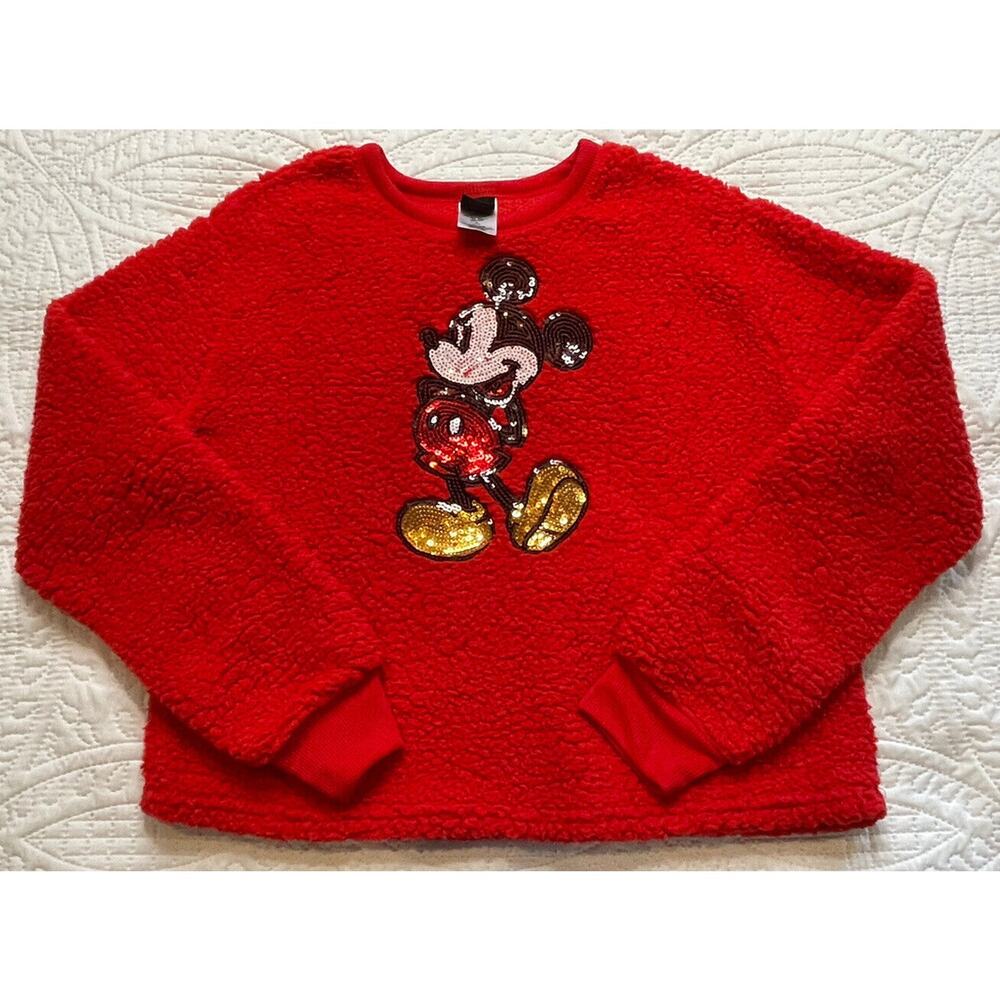 DISNEY Mickey Mouse Red SOFT Fleece Cropped Length Sweatshirt Junior 11/13 L